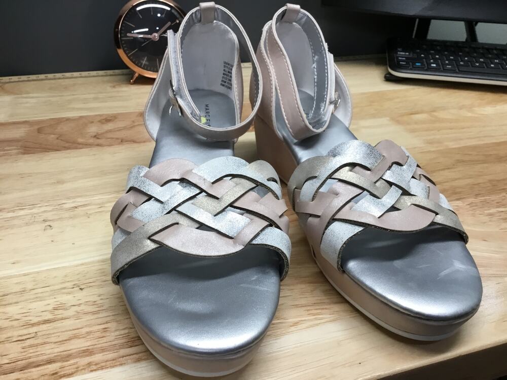 Marc Fisher Cara Samantha Wedge Sandal Kids 5 Pink Ankle Strap Retro Wedge Heel